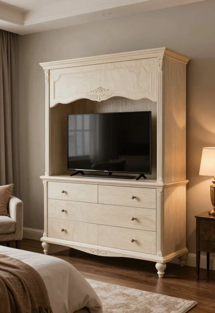 10 Bedroom TV Ideas for Cozy Night In Setups 8. TV in a Decorative Armoire 0