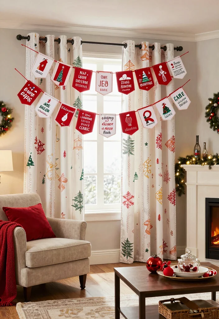 10 Christmas Curtain Ideas for Cozy Living Rooms 10. Personalized Holiday Banners 0