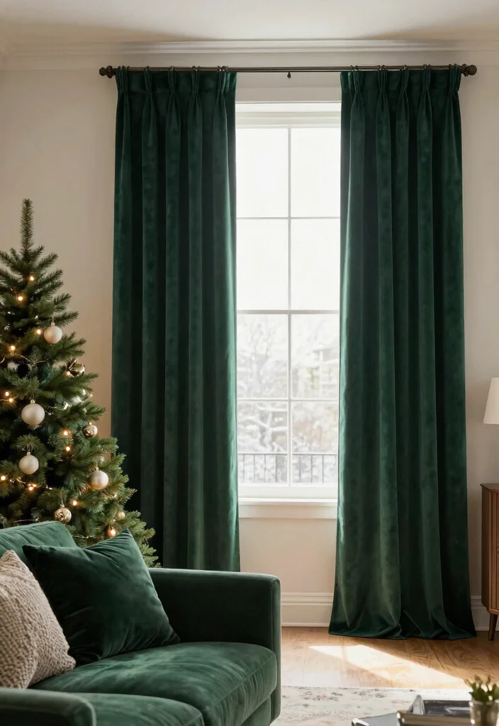 10 Christmas Curtain Ideas for Cozy Living Rooms 2. Cozy Velvet Drapes 0