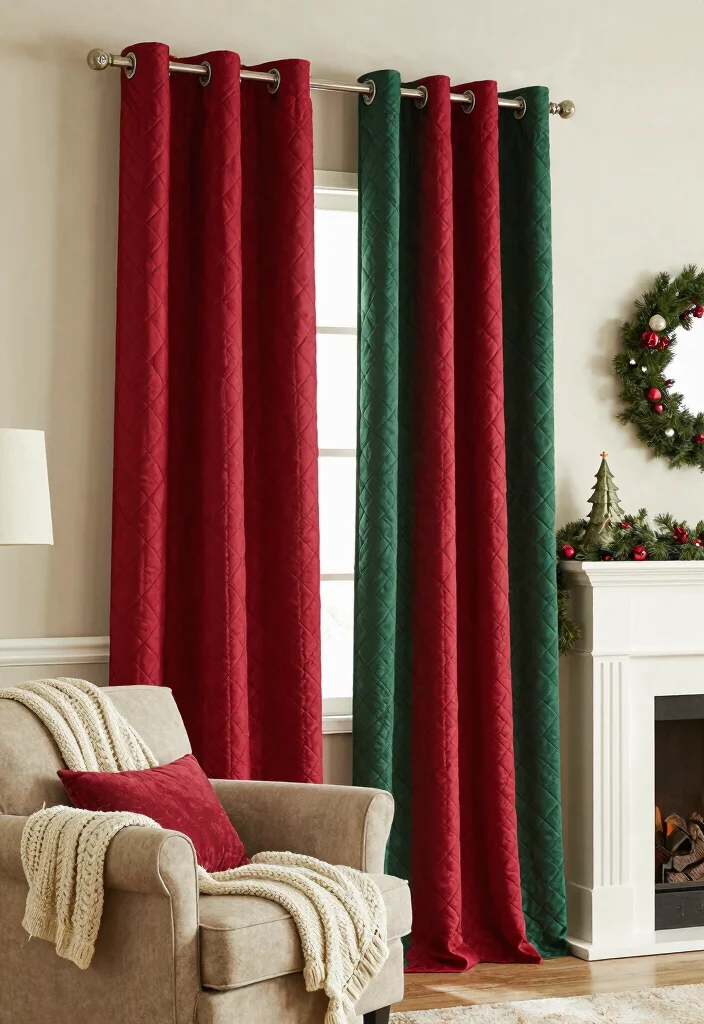 10 Christmas Curtain Ideas for Cozy Living Rooms 5. Festive Quilted Panels 0