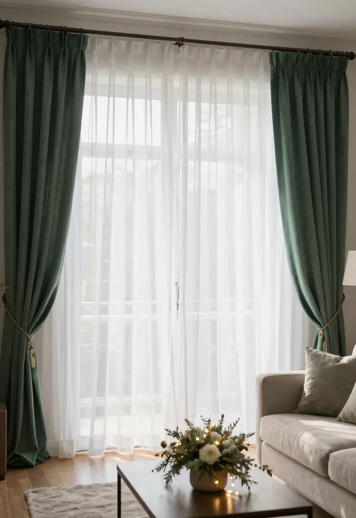10 Christmas Curtain Ideas for Cozy Living Rooms 6. Festive Sheer Layers 0
