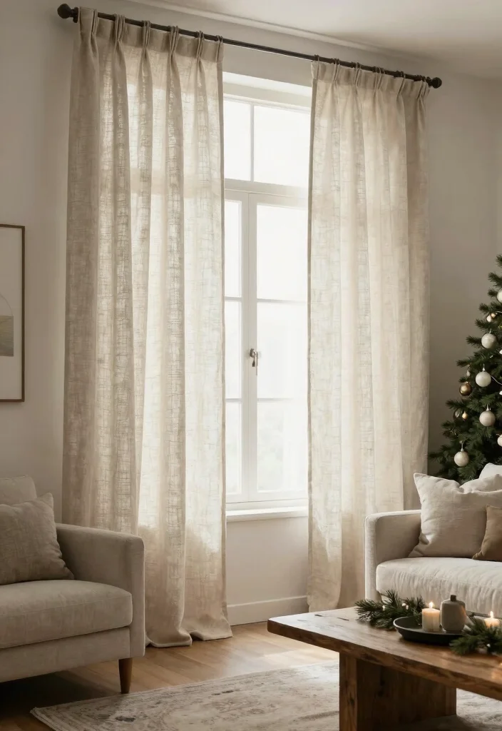 10 Christmas Curtain Ideas for Cozy Living Rooms 9. Natural Linen Curtains 0