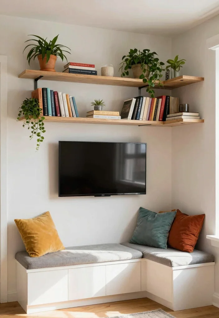 10 Hanging TV Living Room Ideas for a Clean Look 4. TV in a Corner Nook 0
