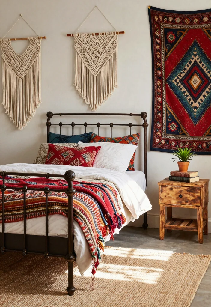 10 Iron Bed Bedroom Decorating Ideas with Vintage Charm 1. Boho Chic Vibes 0