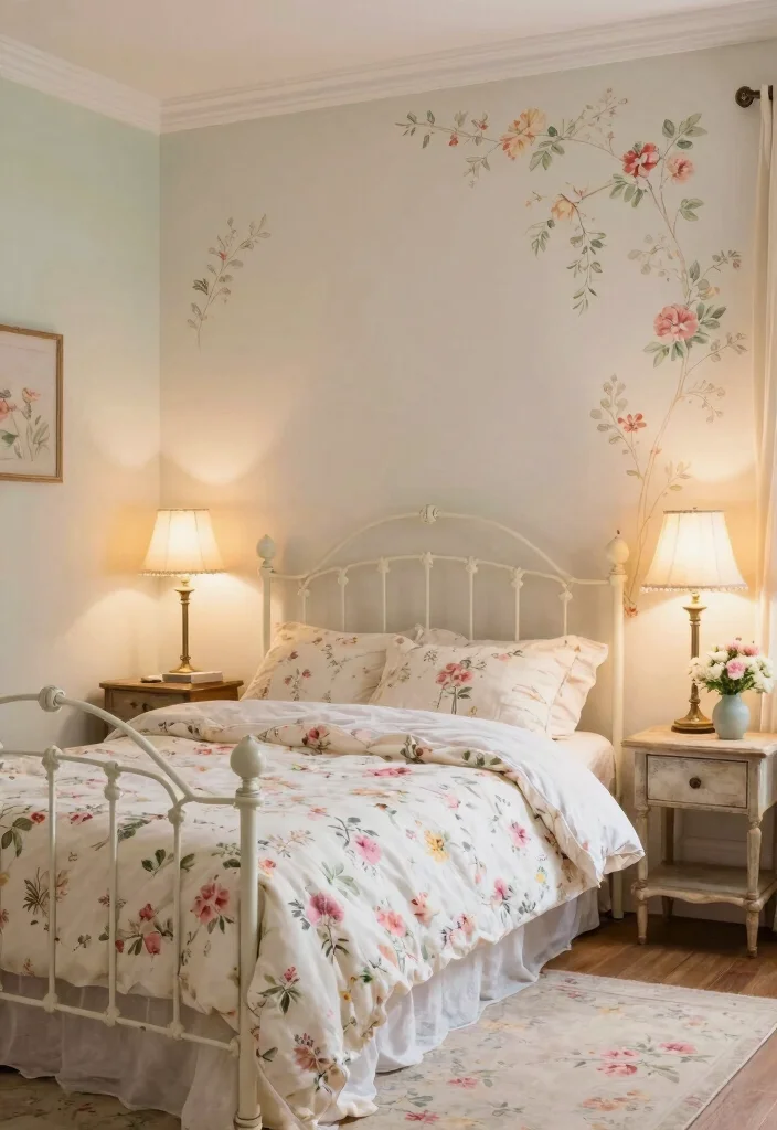 10 Iron Bed Bedroom Decorating Ideas with Vintage Charm 2. Vintage Floral Retreat 0