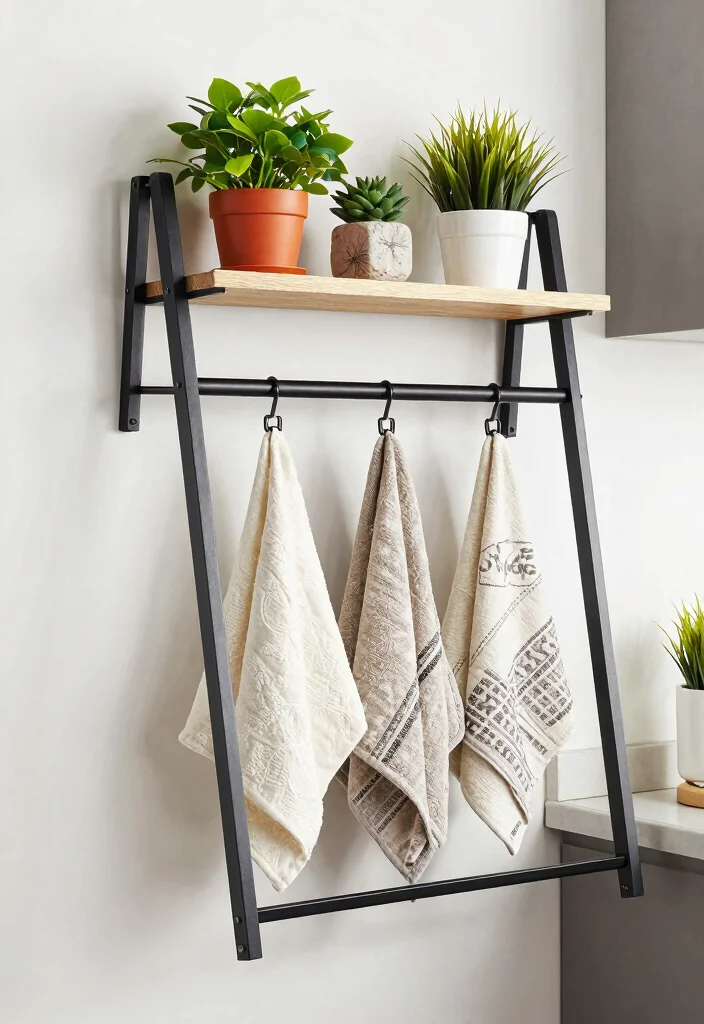 10 Kitchen Towel Hanging Ideas That Look Neat 10. Ladder Shelf Combo 0