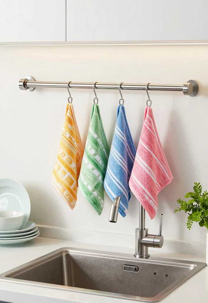 10 Kitchen Towel Hanging Ideas That Look Neat 7. Tension Rods 0