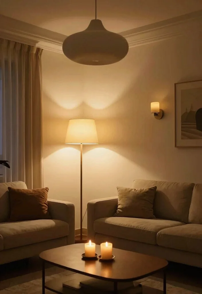 10 Mini Living Room Ideas for Very Small Spaces 8. Layered Lighting 0