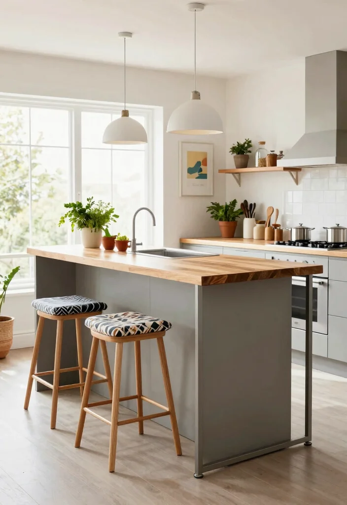 10 Mobile Kitchen Island Ideas for Flexible Small Kitchens 2. Compact Bar Height Island 0