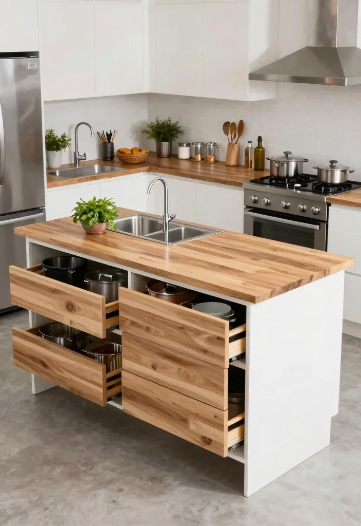 10 Mobile Kitchen Island Ideas for Flexible Small Kitchens 7. Gourmet Island with Storage 0