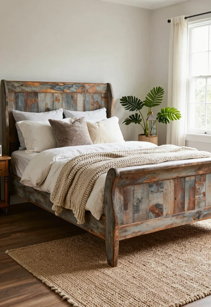 10 Sleigh Bed Bedroom Ideas with Classic Elegance 1. Rustic Chic Retreat 0