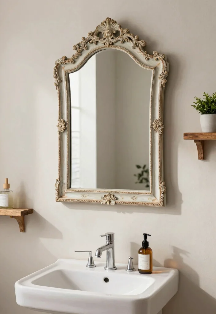 10 Small Bathroom Mirror Ideas That Instantly Open the Space 4. Decorative Mirrors with Unique Frames 0