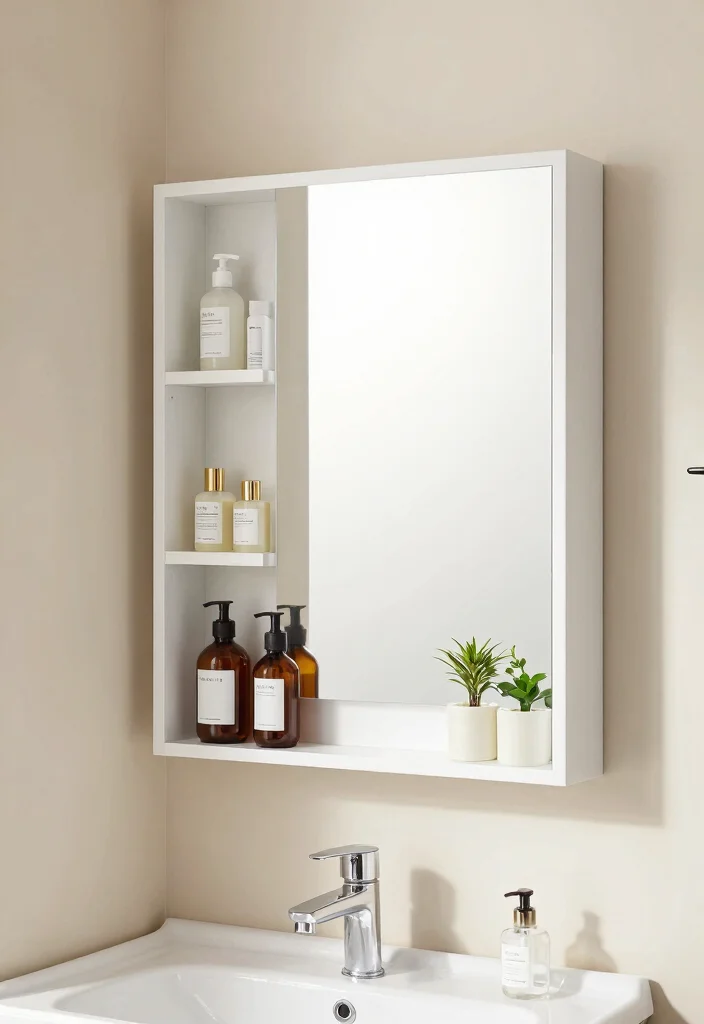 10 Small Bathroom Mirror Ideas That Instantly Open the Space 7. Mirrors with Built in Shelves 0