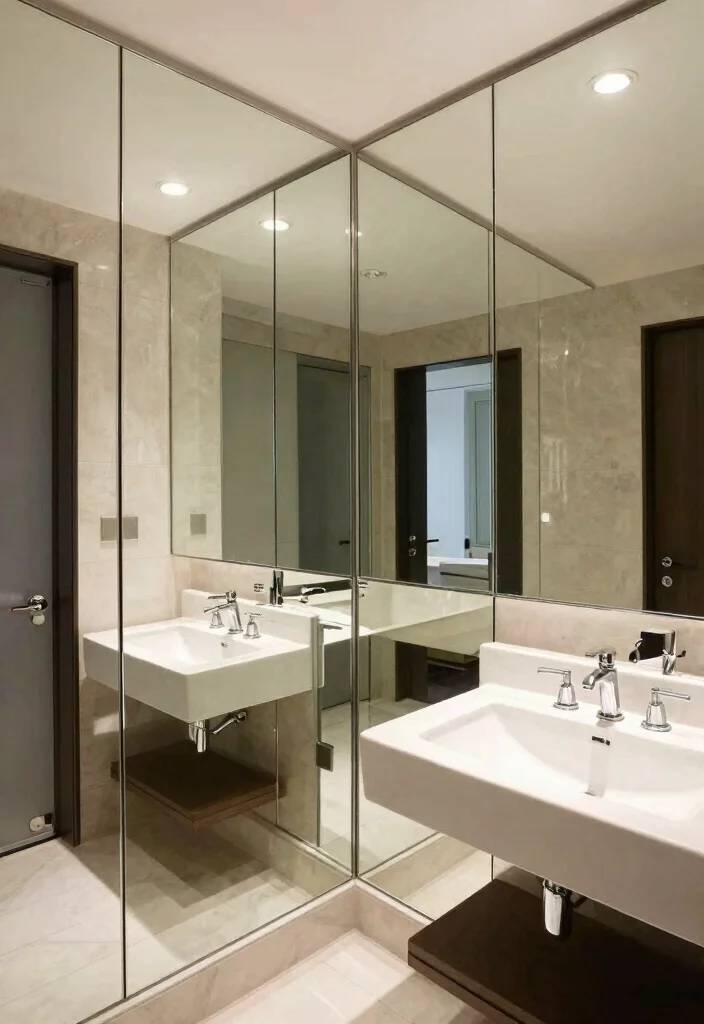 10 Small Bathroom Mirror Ideas That Instantly Open the Space 9. Mirrored Wall Panels for a Dramatic Effect 0