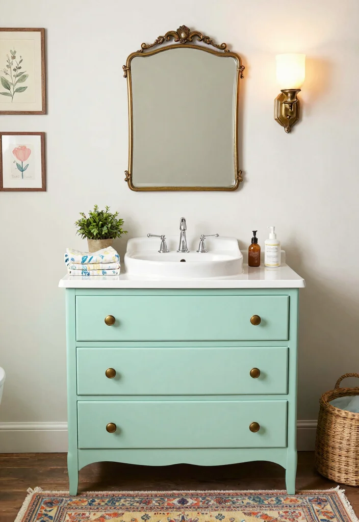 10 Vintage Small Bathroom Ideas Packed with Character 1. Upcycled Furniture Finds 0