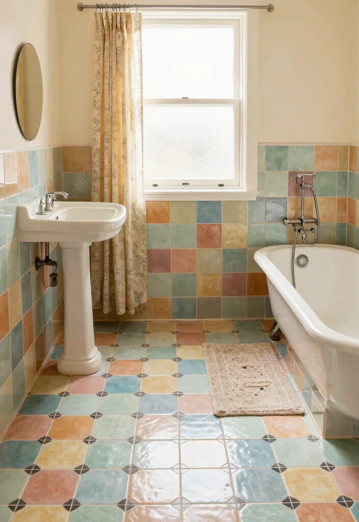 10 Vintage Small Bathroom Ideas Packed with Character 2. Retro Tile Patterns 0
