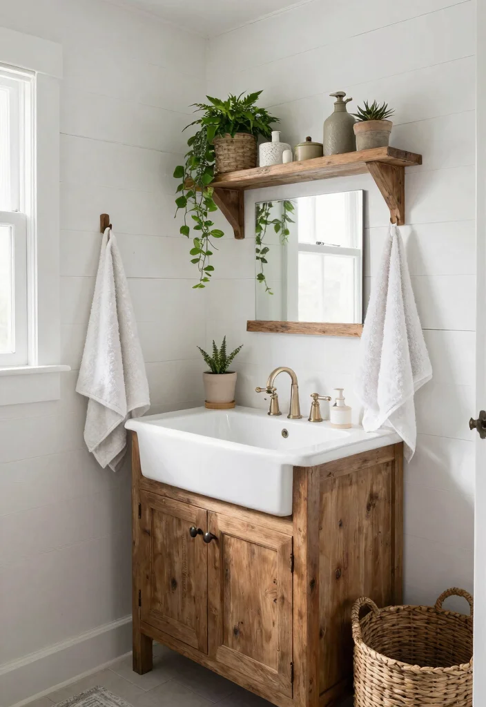 10 Vintage Small Bathroom Ideas Packed with Character 4. Farmhouse Style Accents 0