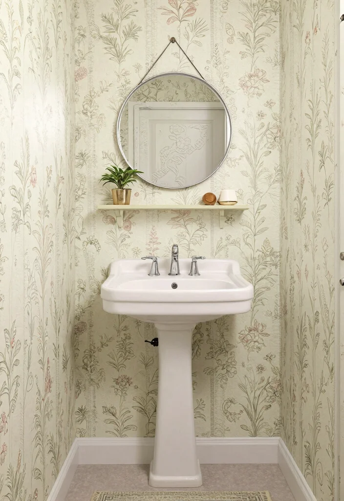 10 Vintage Small Bathroom Ideas Packed with Character 6. Vintage Wallpaper 0
