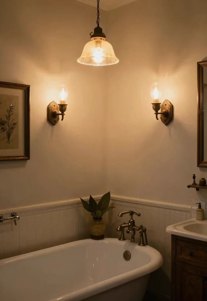 10 Vintage Small Bathroom Ideas Packed with Character 7. Unique Lighting Fixtures 0