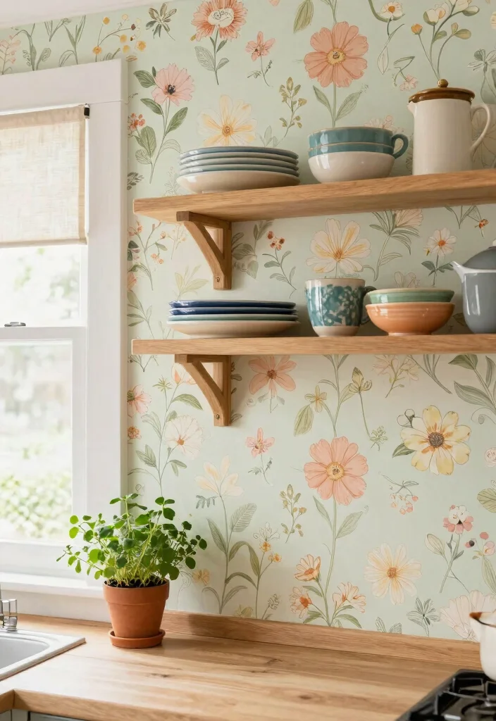 12 Accent Wall Kitchen Wallpaper Ideas That Make a Statement 1. Timeless Floral Patterns 0