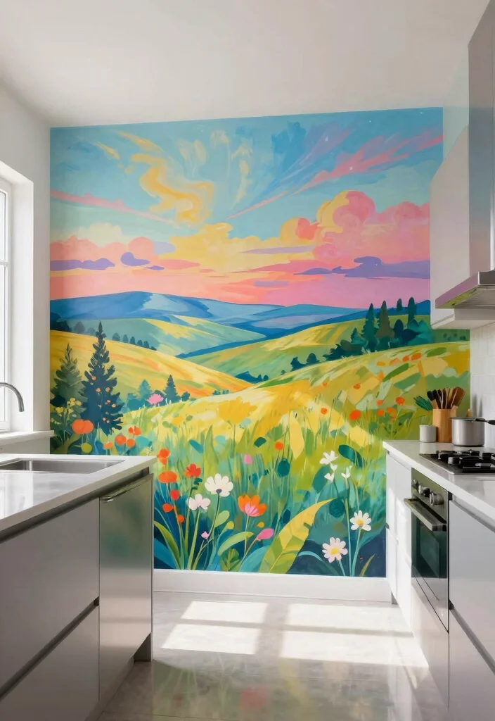 12 Accent Wall Kitchen Wallpaper Ideas That Make a Statement 10. Artistic Mural Designs 0