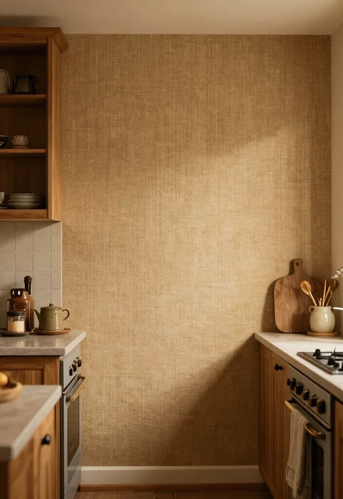 12 Accent Wall Kitchen Wallpaper Ideas That Make a Statement 11. Soft Textured Fabrics 0