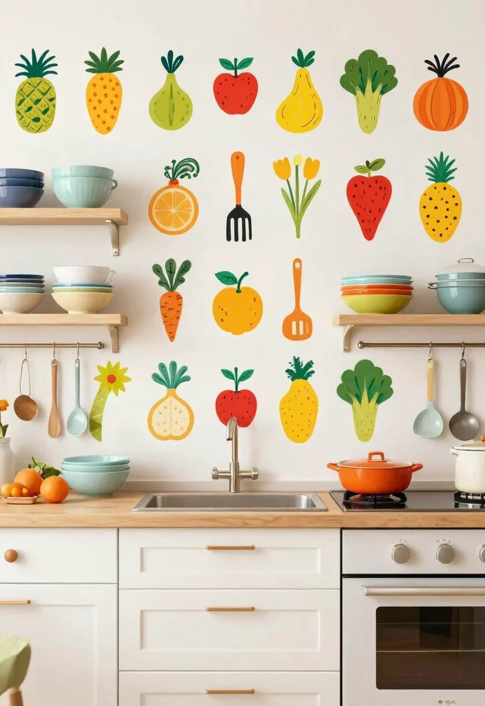 12 Accent Wall Kitchen Wallpaper Ideas That Make a Statement 12. Whimsical Food Illustrations 0