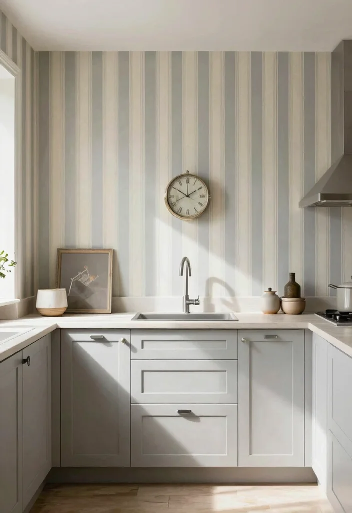 12 Accent Wall Kitchen Wallpaper Ideas That Make a Statement 9. Classic Stripes 0