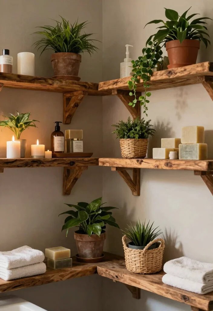 12 Bathroom Rack and Shelf Ideas That Look Intentional 1. Rustic Wooden Shelves 0
