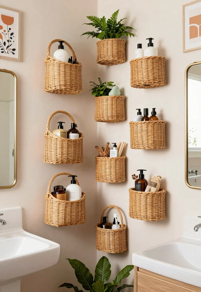 12 Bathroom Rack and Shelf Ideas That Look Intentional 4. Wall Mounted Baskets 0