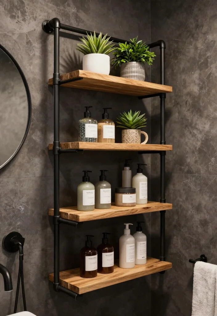 12 Bathroom Rack and Shelf Ideas That Look Intentional 5. Industrial Pipe Shelving 0