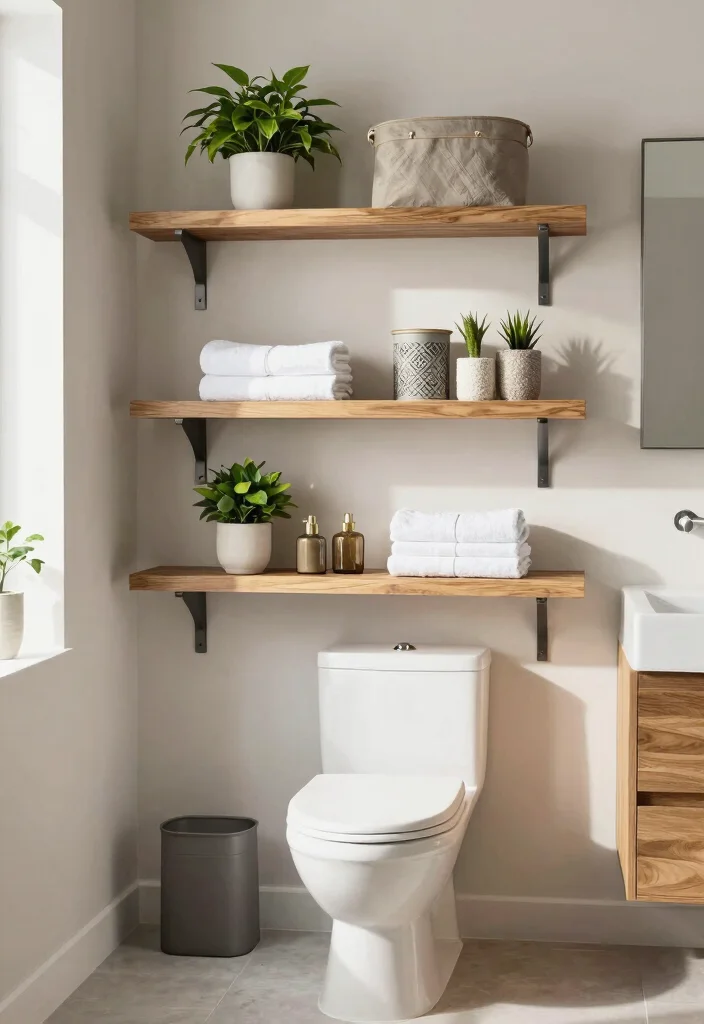 12 Bathroom Rack and Shelf Ideas That Look Intentional 8. Stylish Over the Toilet Shelves 0
