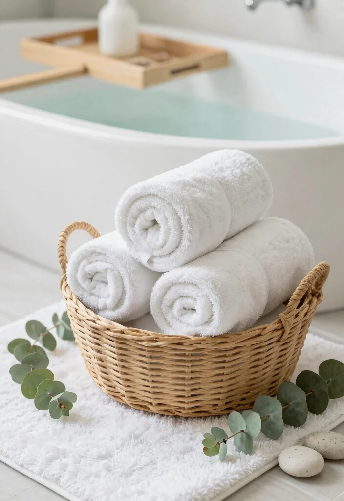 12 Bathroom Towel Decor Ideas That Look Hotel Styled 2. Spa Inspired Towel Rolls 0