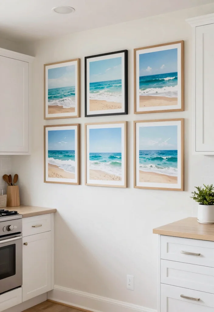 12 Beach Kitchen Ideas with a Light Coastal Vibe 10. Personalized Beachy Artwork 0