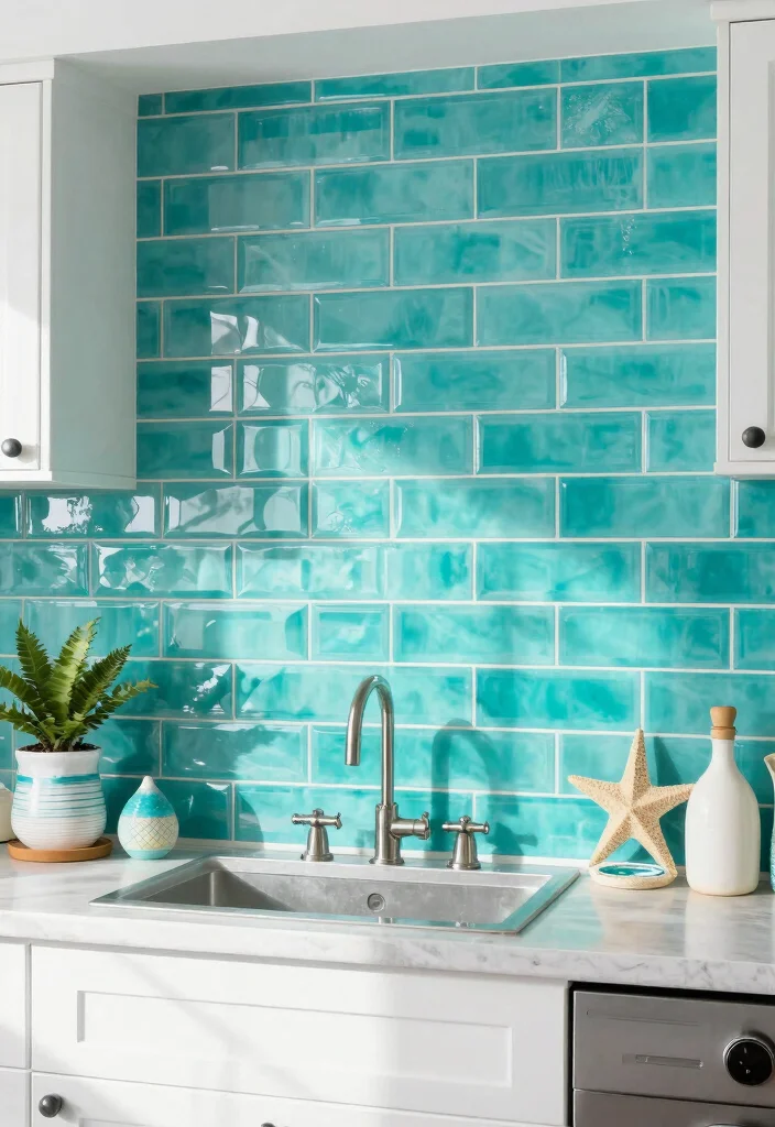 12 Beach Kitchen Ideas with a Light Coastal Vibe 8. Ocean Inspired Backsplash 0