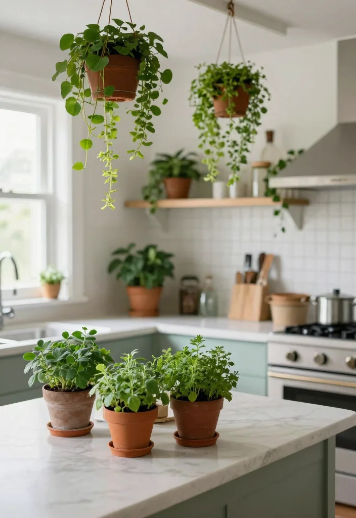 12 Beach Kitchen Ideas with a Light Coastal Vibe 9. Fresh Greenery and Botanicals 0