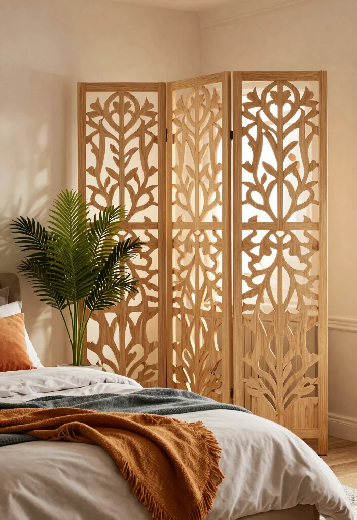 12 Bedroom Room Divider Ideas That Create Instant Zones 7. Decorative Room Screens 0