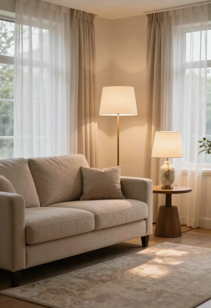 12 Beige Sofa Living Room Ideas That Feel Soft and Stylish 3. Soft Lighting for Ambiance 0