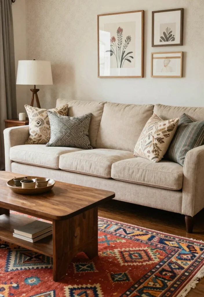 12 Beige Sofa Living Room Ideas That Feel Soft and Stylish 5. Play with Patterns 0