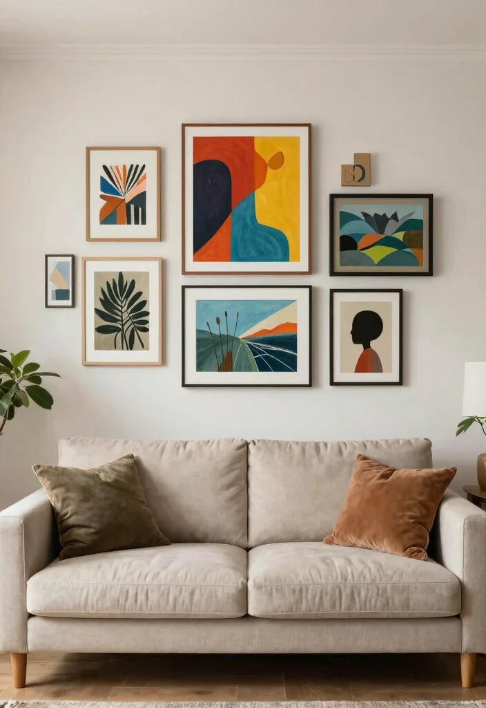 12 Beige Sofa Living Room Ideas That Feel Soft and Stylish 6. Showcase Art and Photography 0