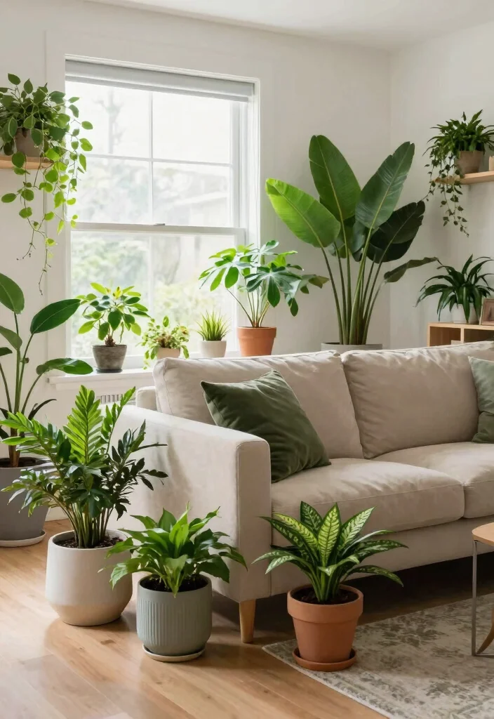 12 Beige Sofa Living Room Ideas That Feel Soft and Stylish 7. Incorporate Greenery 0