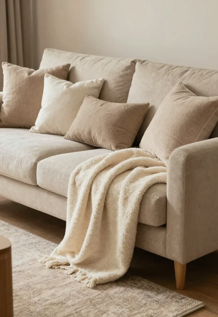 12 Beige Sofa Living Room Ideas That Feel Soft and Stylish 8. Focus on Comfort with Soft Textiles 0