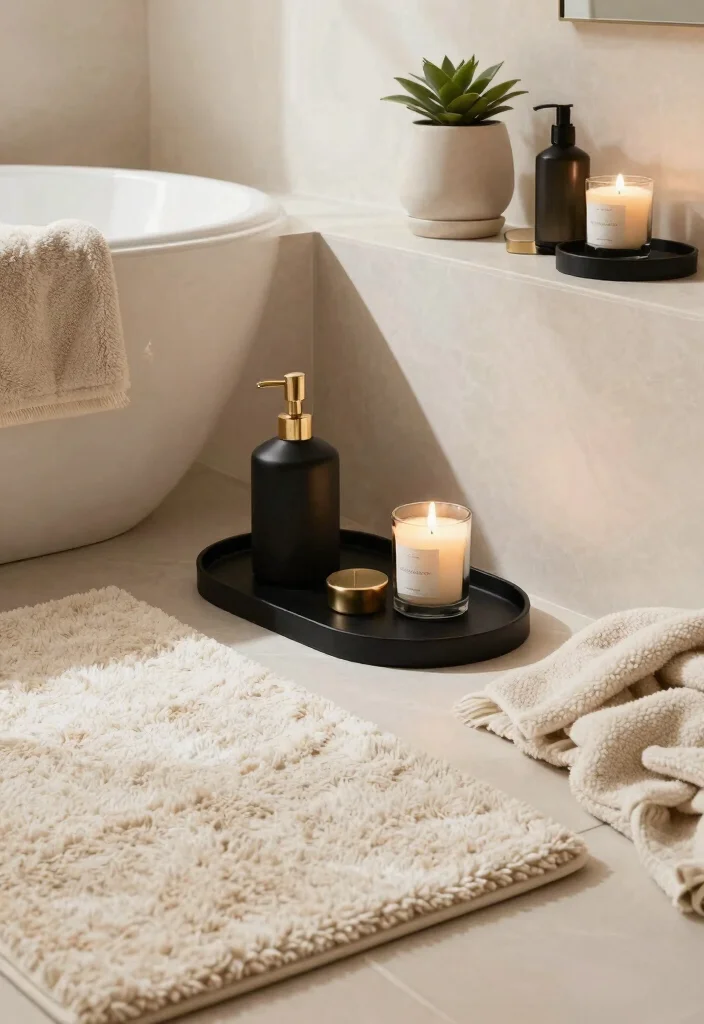12 Beige and Black Bathroom Ideas That Feel Calm and Luxe 12. Luxe Finishing Touches 0