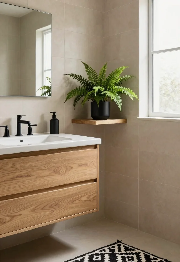12 Beige and Black Bathroom Ideas That Feel Calm and Luxe 2. Earthy Elegance 0