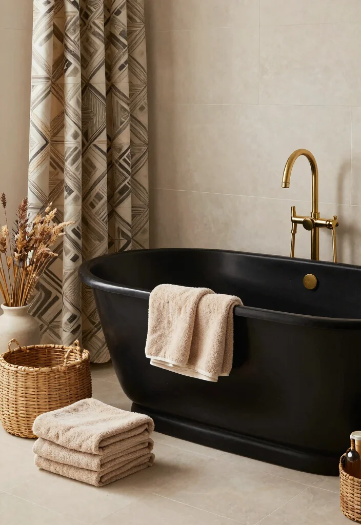 12 Beige and Black Bathroom Ideas That Feel Calm and Luxe 3. Luxurious Textures 0