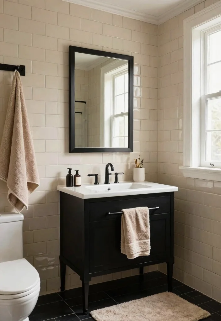 12 Beige and Black Bathroom Ideas That Feel Calm and Luxe 5. Classic Subway Tiles 0
