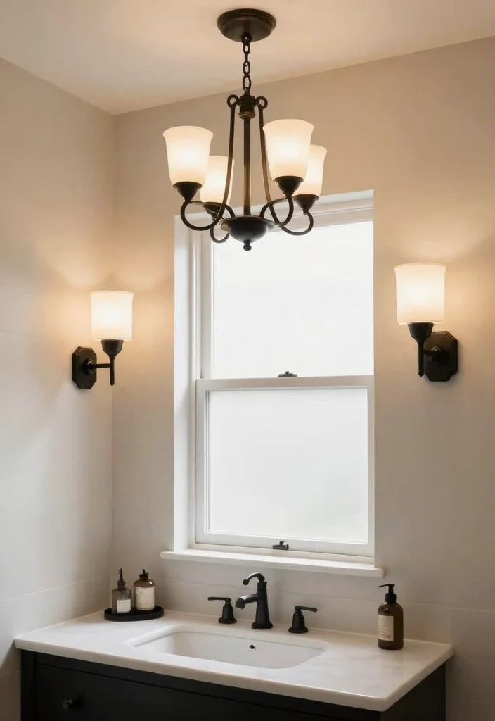 12 Beige and Black Bathroom Ideas That Feel Calm and Luxe 6. Elegant Lighting Fixtures 0