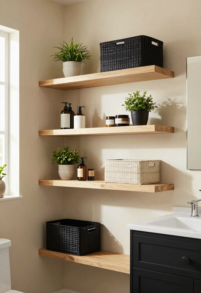 12 Beige and Black Bathroom Ideas That Feel Calm and Luxe 8. Functional Storage Solutions 0