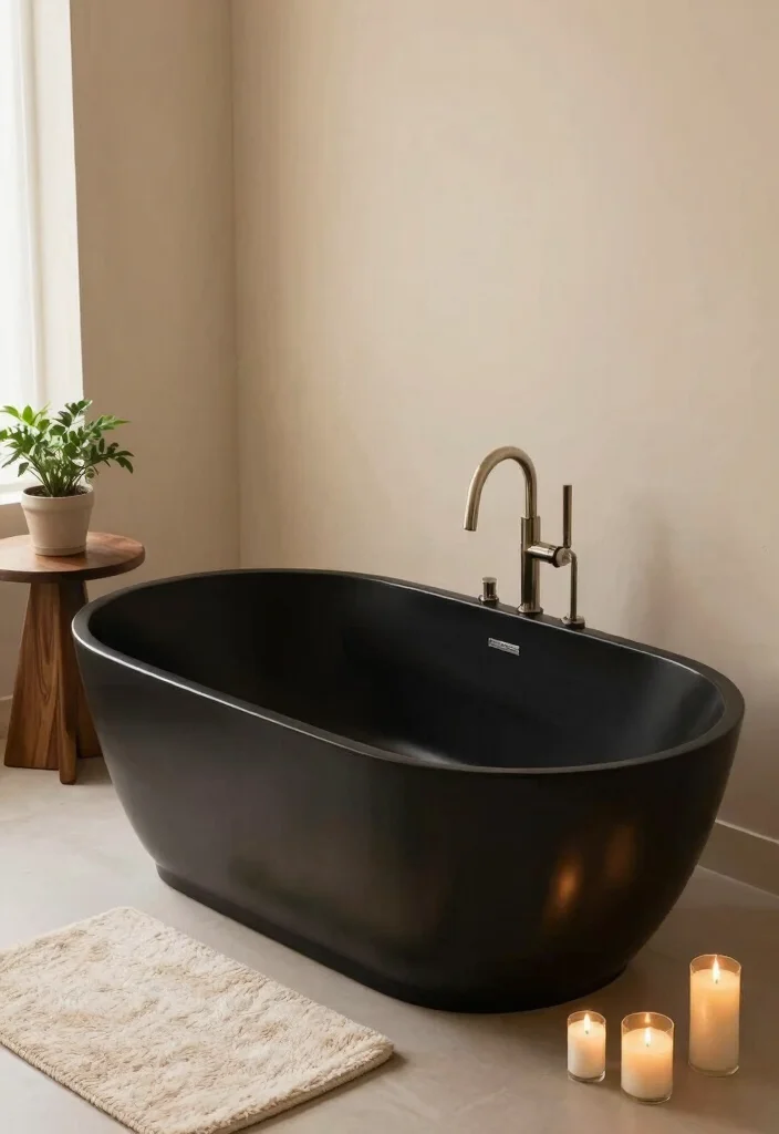 12 Beige and Black Bathroom Ideas That Feel Calm and Luxe 9. Statement Bathtubs 0