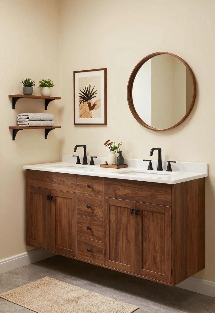 12 Black and Brown Bathroom Ideas That Feel Warm and Luxe 1. Dark Wood Accents 0